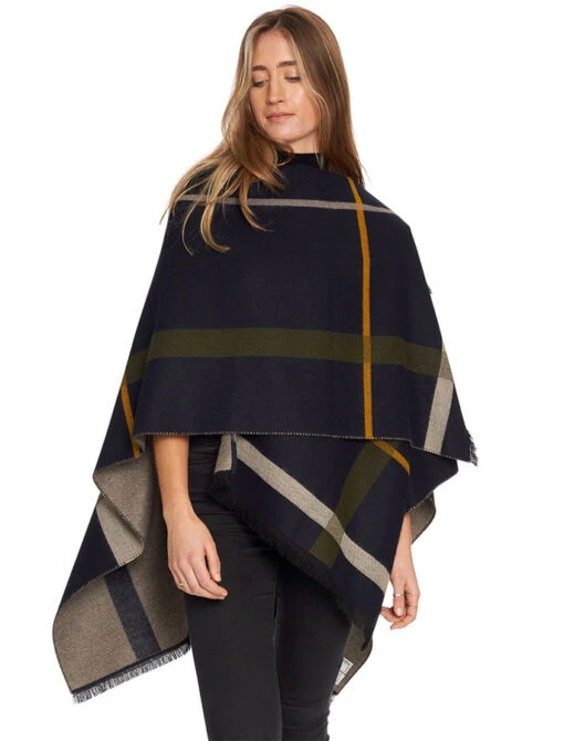 Jacquard Fringed Shawl - Multi Navy -Modekleidung 521734 3 95902.1679496844