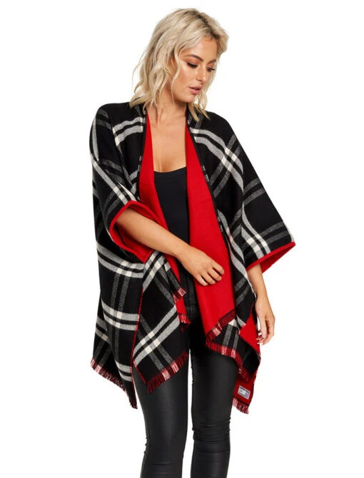 Reversible Plaid Fringed Shawl - Red -Modekleidung 622971 1 75461.1679496033