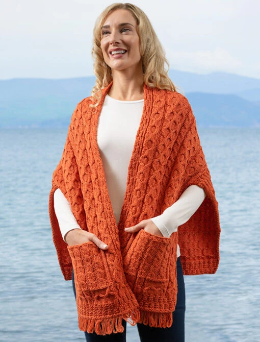 Aran Shawl Wrap With Pockets -Modekleidung A351 Autumn Leaf 06961.1673752399