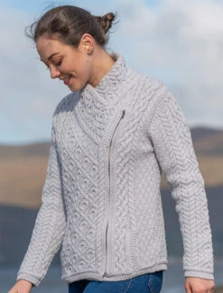 Women's Aran Jacket With Side Zip -Modekleidung A890ie Dove Grey 4 11731.1610632239