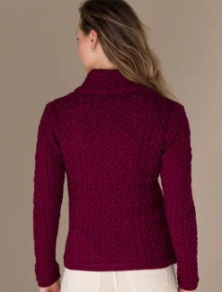 Women's Aran Jacket With Side Zip -Modekleidung A890ie Claret 3 82422.1654614228