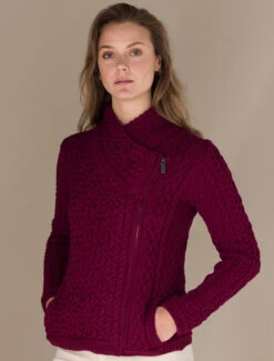 Women's Aran Jacket With Side Zip -Modekleidung A890ie Claret 5 73675.1654614226