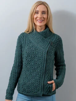Women's Aran Jacket With Side Zip -Modekleidung A890ie Evergreen 1 78515.1694175200