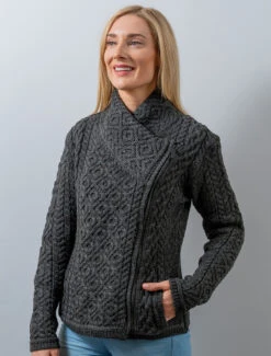 Women's Aran Jacket With Side Zip -Modekleidung A890ie Graphite 32558.1636553898