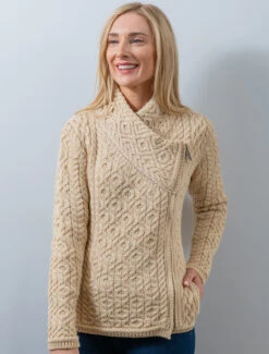 Women's Aran Jacket With Side Zip -Modekleidung A890ie Oatmeal 18616.1693574986