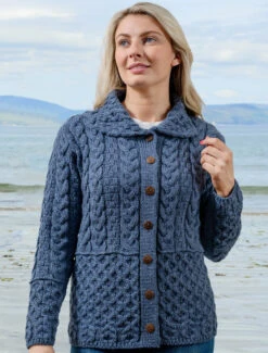 Honeycomb Button-Up Cardigan -Modekleidung A897 Denim 13938.1713786972