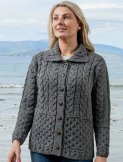 Honeycomb Button-Up Cardigan -Modekleidung A897 Grey 99983.1673752658