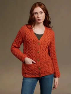 Aran V-Neck Button Up Cable Knit Cardigan