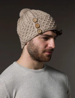 Men's Merino Honeycomb Pom Pom Hat -Modekleidung Aran L4A3285 1 17479.1718977889