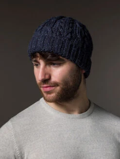 Aran Heritage Cable Wool Hat -Modekleidung B387 Denim 1 22682.1681309752