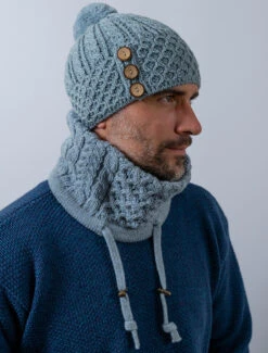 Men's Merino Honeycomb Pom Pom Hat -Modekleidung B504 B595 Misty 1 10666.1718977887