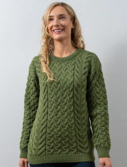 Women's Super Soft Aran Crew Neck Sweater -Modekleidung B689 Meadow Green 93136.1708341554