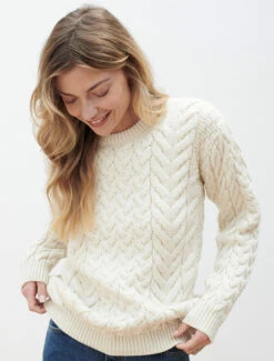 Women's Super Soft Aran Crew Neck Sweater -Modekleidung B689 White 2023 1 03269.1685283618