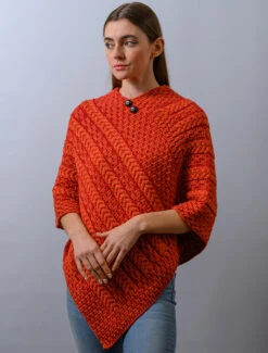 Plated Aran Poncho With Button Detail -Modekleidung B877 Autumn Leaf Chillipepper 38515.1673752869
