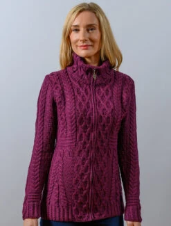 Cable Aran Cardigan With Zipper -Modekleidung B926 Very Berry 83566.1693842704