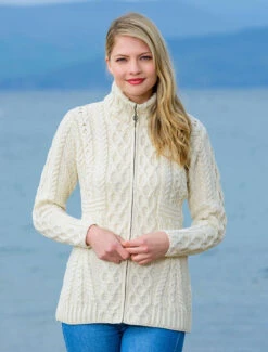 Cable Aran Cardigan With Zipper -Modekleidung B926leadwhite2 32914.1497610417