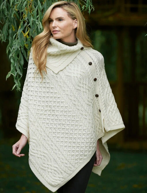 Ladies Merino Button Poncho -Modekleidung CW4784 Natural White 20877.1569487375