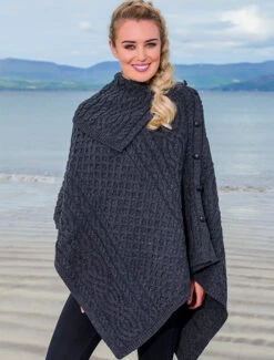 Ladies Merino Button Poncho -Modekleidung CW4784 Charcoal 1 53142.1673753063