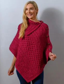 Ladies Merino Button Poncho -Modekleidung CW4784 Fuchsia 27247.1673753064