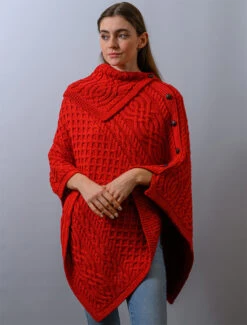 Ladies Merino Button Poncho -Modekleidung CW4784 Red Marl 78823.1673753065