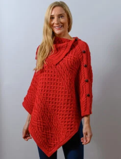 Ladies Merino Button Poncho -Modekleidung CW4784 Red Marl 82920.1693904546