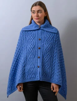 Ladies Merino Button Poncho -Modekleidung CW4784 Wedgewood 1 64613.1673753065