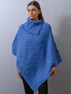 Ladies Merino Button Poncho -Modekleidung CW4784 Wedgewood 2 45978.1673753065