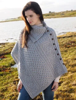 Ladies Merino Button Poncho -Modekleidung CW4784leadsoftgrey 46401.1569487378
