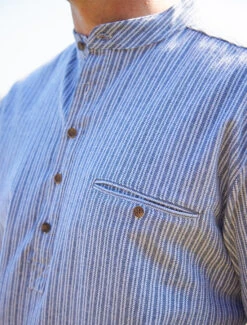 Flannel Grandfather Shirt - Grey Stripe