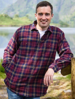 Fleece Lined Flannel Shirt - Maroon & Navy Check -Modekleidung FLEE LV10 MAROON NAVY 1 29367.1683027958