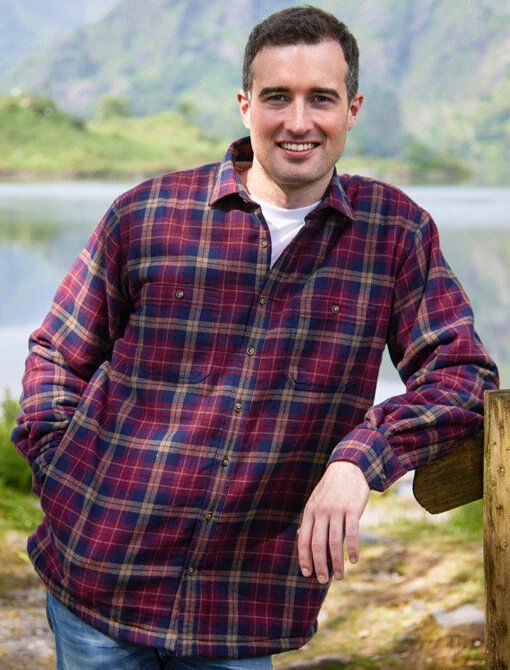 Fleece Lined Flannel Shirt - Maroon & Navy Check – Bild 3