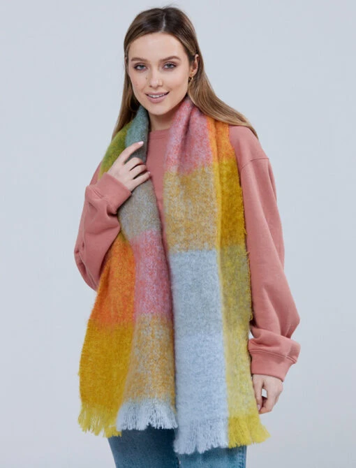 Giant Mohair Scarf -Gold Blue Block – Bild 2