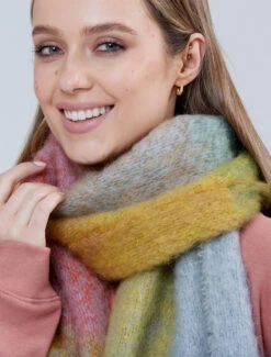 Giant Mohair Scarf -Gold Blue Block -Modekleidung Fox 4377 B2 3 51929.1681722335