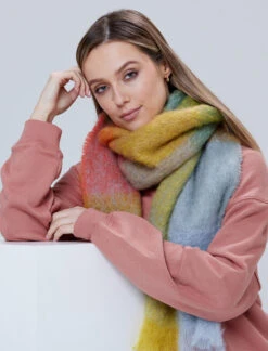 Giant Mohair Scarf -Gold Blue Block -Modekleidung Fox 4377 B2 4 36102.1681722334