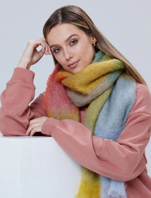Giant Mohair Scarf -Gold Blue Block – Bild 3