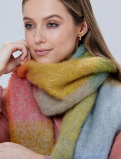 Giant Mohair Scarf -Gold Blue Block -Modekleidung Fox 4377 B2 5 91353.1681722335