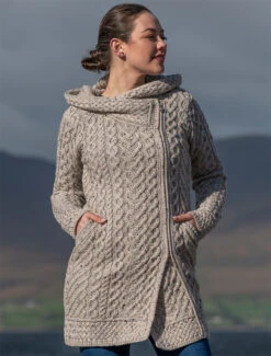 Claddagh Heart Design Side Zip Coatigan -Modekleidung HD4918 Oatmeal 4 37910.1718916638
