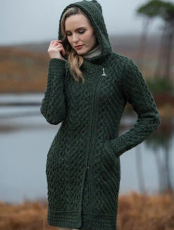 Claddagh Heart Design Side Zip Coatigan -Modekleidung HD4918 Army Green High Res 01925.1714579154