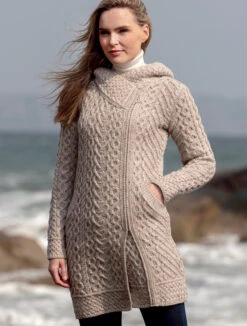 Claddagh Heart Design Side Zip Coatigan -Modekleidung HD4918 OATMEAL HIGH RES 66725.1714579152