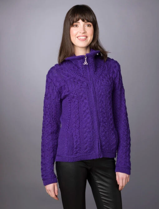 Double Collar Zip Merino Aran Cardigan – Bild 10