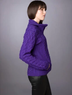 Double Collar Zip Merino Aran Cardigan -Modekleidung L4A5528 00277.1694421878