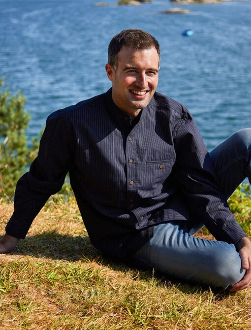 Men's Comfort Cotton Grandfather Shirt - Navy & White Stripe – Bild 3