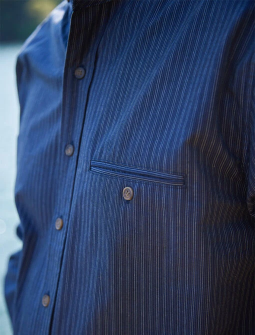 Men's Comfort Cotton Grandfather Shirt - Navy & White Stripe