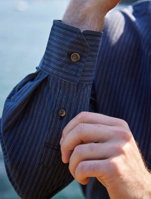 Men's Comfort Cotton Grandfather Shirt - Navy & White Stripe – Bild 2