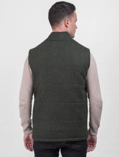 Men's Tweed & Leather Gilet - Green Herringbone -Modekleidung MWGRNBW Green 4 52301.1686135102