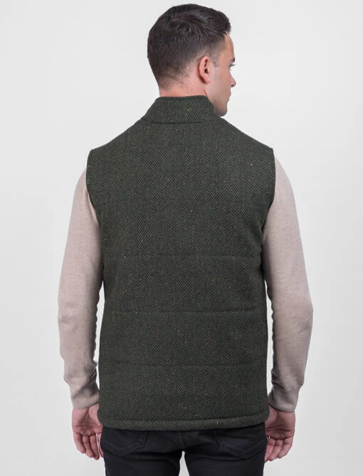 Men's Tweed & Leather Gilet - Green Herringbone – Bild 4