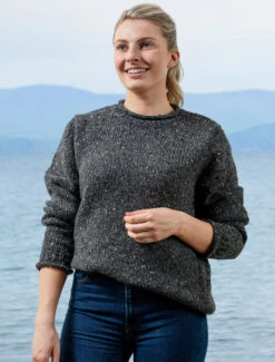 Roll Neck Sweater - Fisherman's Sweater -Modekleidung R193w Charcoal 2 41916.1641997559