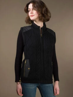 Aran Cable Knit Body Warmer -Modekleidung R843 Black3 16710.1681385851