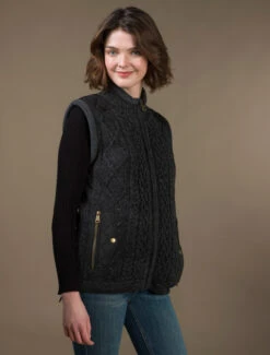 Aran Cable Knit Body Warmer -Modekleidung R843 Charcoal1 61320.1681385869