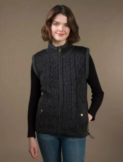 Aran Cable Knit Body Warmer -Modekleidung R843 Charcoal 86336.1681385868